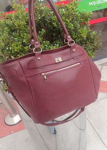 Bordo Deri Kadın Omuz Çantası - Görsel 6
