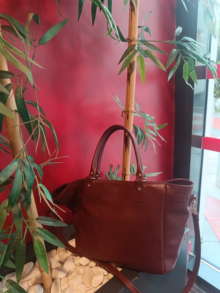 Bordo Deri Kadın Omuz Çantası - Görsel 5