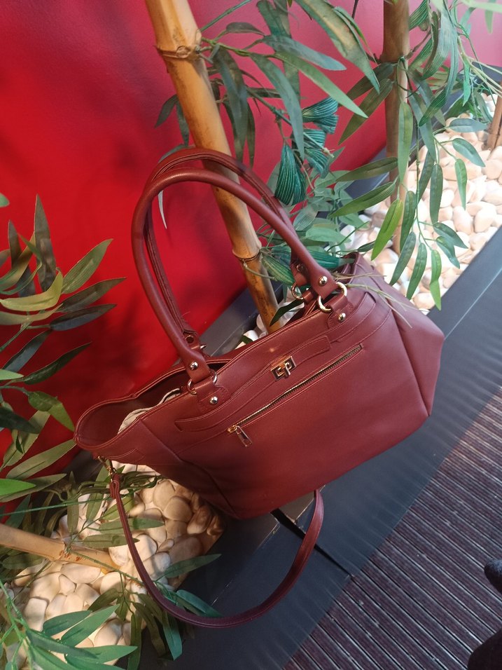 Bordo Deri Kadın Omuz Çantası - Görsel 3