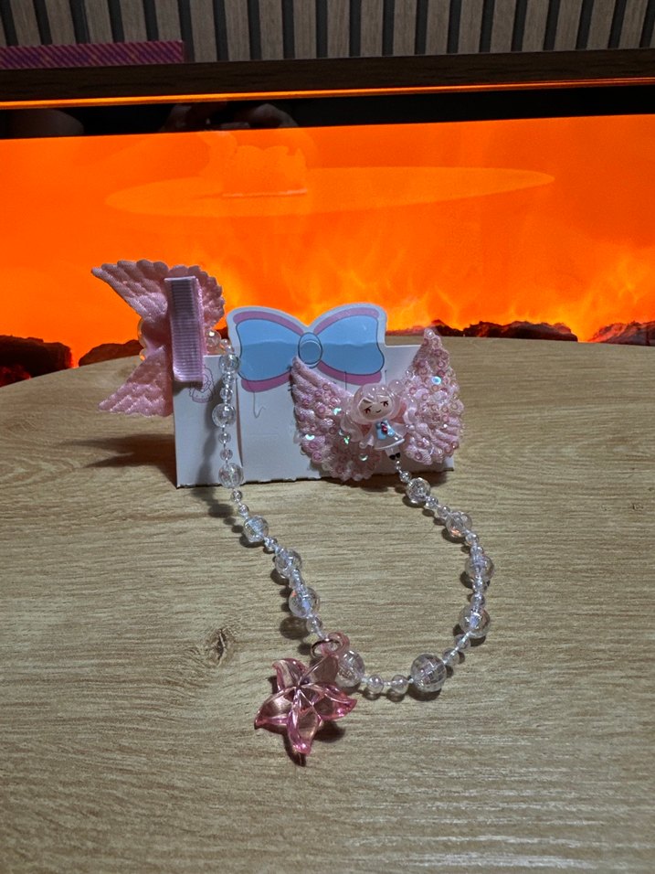 Renkli Boncuklu Pembe Kanatlı bebek toka - Görsel 3