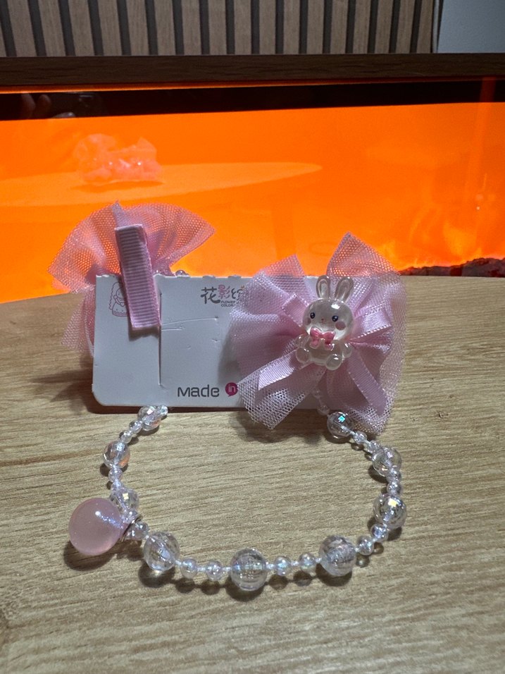 Pembe Boncuklu ve Nakışlı Çocuk tokası - Görsel 3