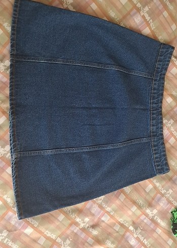 Düğmeli Mavi Kadın Kot Etek - Görsel 3