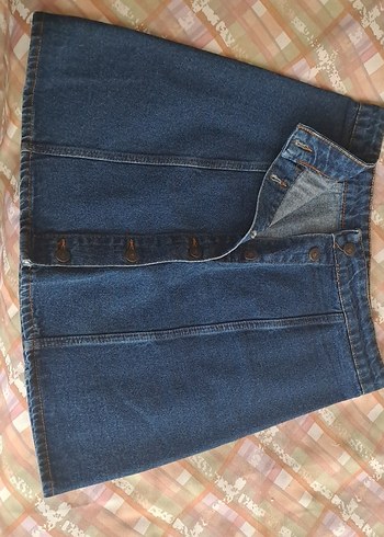 Düğmeli Mavi Kadın Kot Etek - Görsel 2