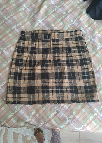 Sarı-Siyah Ekose Mini Etek - Görsel 3