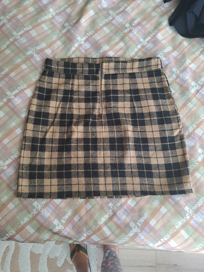 Sarı-Siyah Ekose Mini Etek - Görsel 3