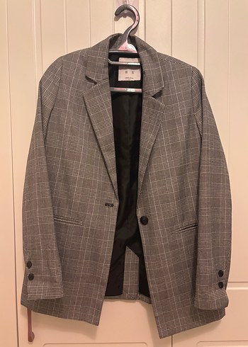 Pull and Bear Gri Ekose Klasik Blazer Ceket