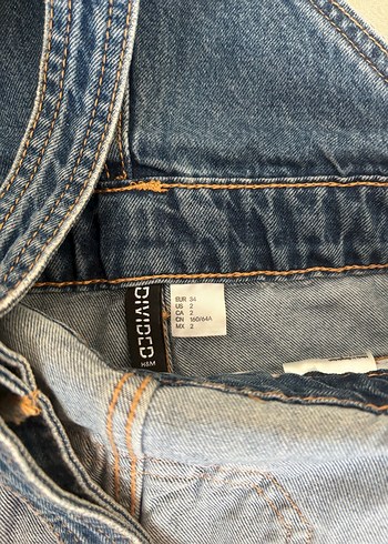 H&M Kadın Mavi Yırtıklı Kot Şort Salopet - Görsel 3