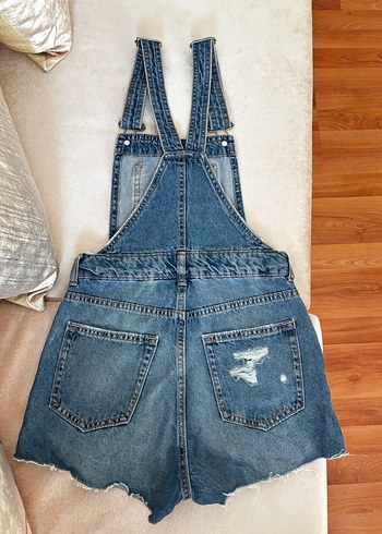 H&M Kadın Mavi Yırtıklı Kot Şort Salopet - Görsel 2
