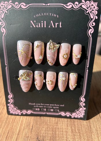 Pastel Pembe Taşlı Takma Tırnak Seti - Görsel 4