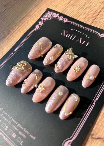 Pastel Pembe Taşlı Takma Tırnak Seti - Görsel 2