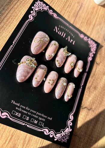 Pastel Pembe Taşlı Takma Tırnak Seti - Görsel 3