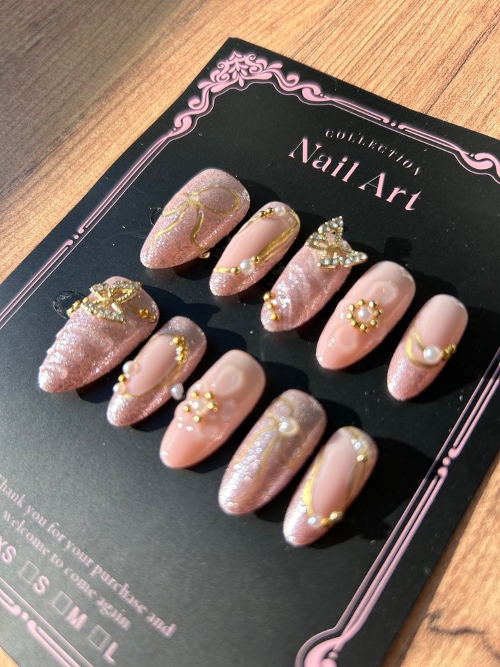 Pastel Pembe Taşlı Takma Tırnak Seti - Görsel 2