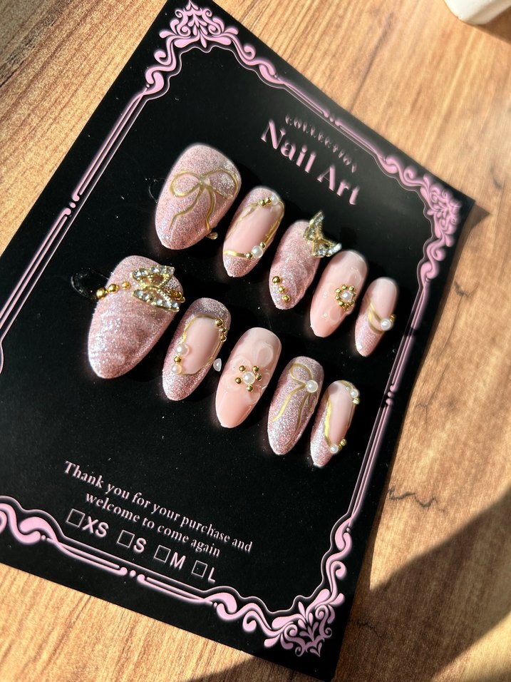 Pastel Pembe Taşlı Takma Tırnak Seti - Görsel 3