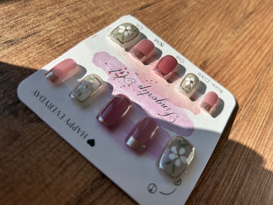 Pastel Pembe Çiçekli 10lu Takma Tırnak Seti - Görsel 2