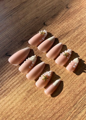 İnci ve Yıldız Detaylı Beyaz Pastel 24lü Takma Tırnak Seti - Görsel 2