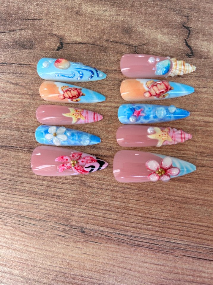 Pastel Renkli Deniz Temalı 24lü Tırnak Seti - Görsel 3