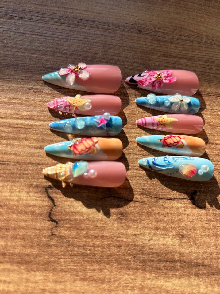 Pastel Renkli Deniz Temalı 24lü Tırnak Seti - Görsel 2