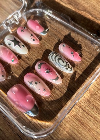 Pastel Pembe Yıldızlı Tırnak Seti S Beden - Görsel 3