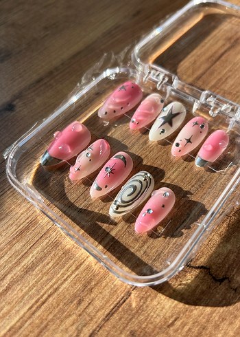 Pastel Pembe Yıldızlı Tırnak Seti S Beden - Görsel 2