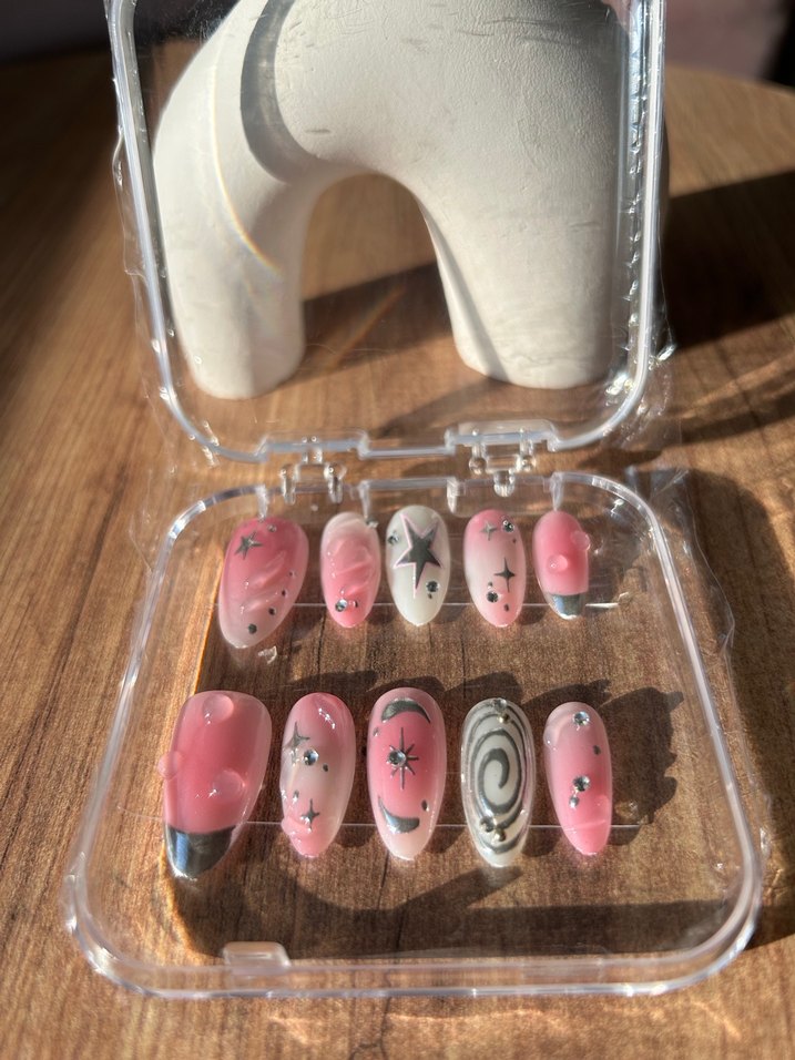 Pastel Pembe Yıldızlı Tırnak Seti S Beden - Görsel 4