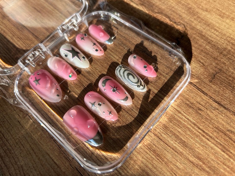 Pastel Pembe Yıldızlı Tırnak Seti S Beden - Görsel 3