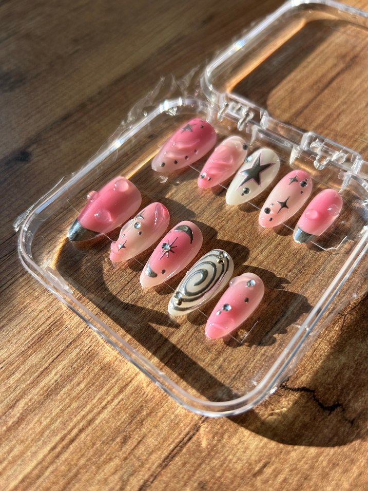 Pastel Pembe Yıldızlı Tırnak Seti S Beden - Görsel 2