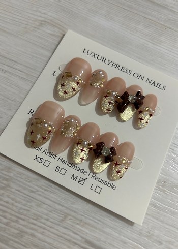 Kahverengi ışıltılı el yapımı takma tırnak seti M beden - Görsel 2