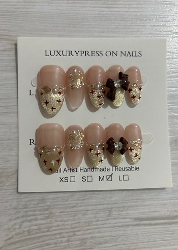 Kahverengi ışıltılı el yapımı takma tırnak seti M beden - Görsel 4