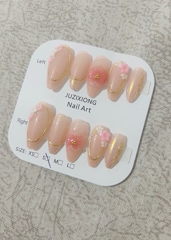 Pastel Pembe Çiçekli Takma Tırnak Seti - Görsel 2