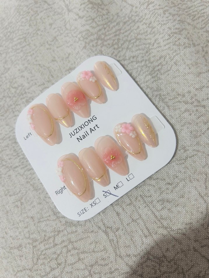 Pastel Pembe Çiçekli Takma Tırnak Seti - Görsel 3