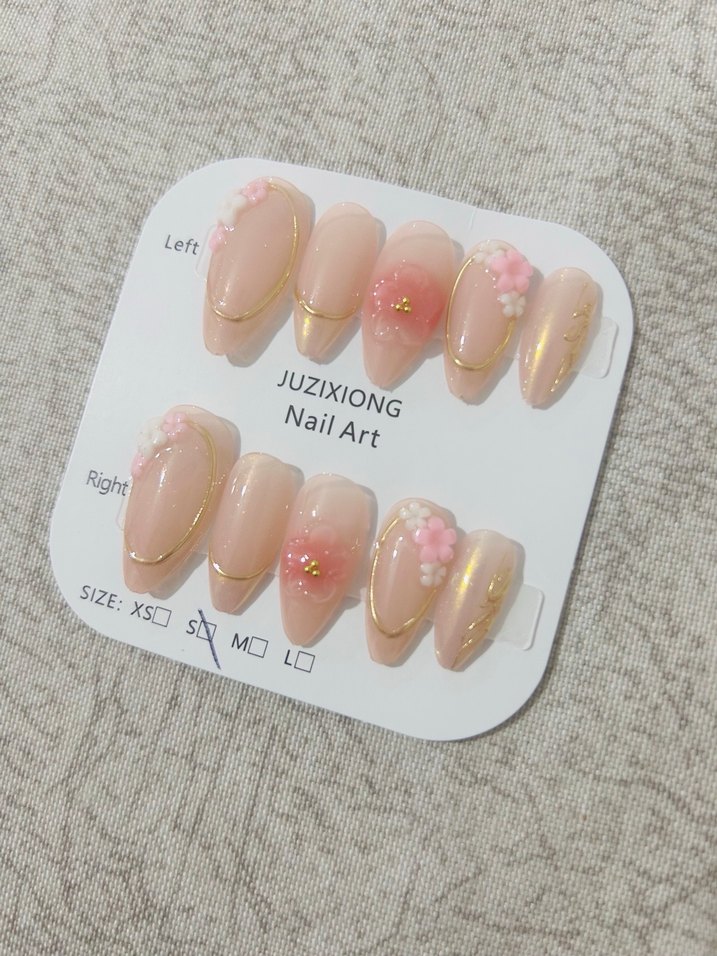 Pastel Pembe Çiçekli Takma Tırnak Seti - Görsel 2