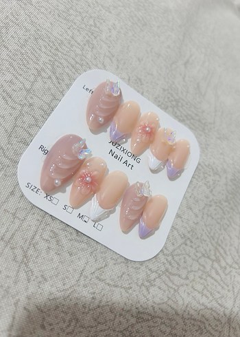 Pastel Bej Tırnak Seti Çiçek ve İnci Detaylı - Görsel 3