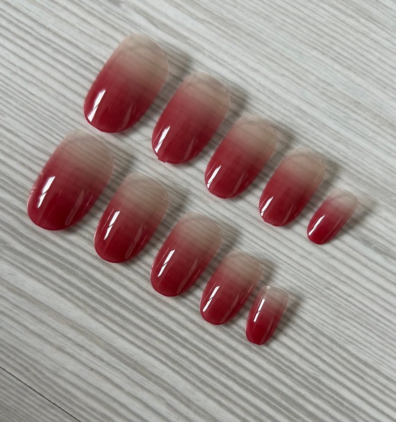 Parlak Kırmızı Ombre Takma Tırnak Seti - Görsel 3