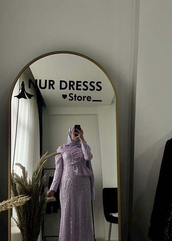 Uzun Kol, Yüksek Yakalı Mor Bohem Kadın Elbise - Görsel 6