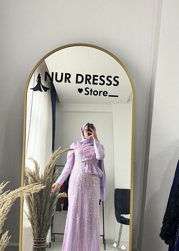 Uzun Kol, Yüksek Yakalı Mor Bohem Kadın Elbise - Görsel 10