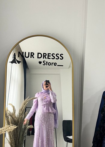 Uzun Kol, Yüksek Yakalı Mor Bohem Kadın Elbise - Görsel 4