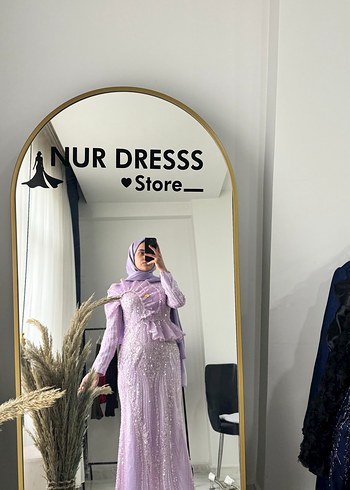 Uzun Kol, Yüksek Yakalı Mor Bohem Kadın Elbise - Görsel 9