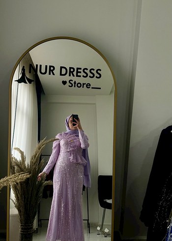 Uzun Kol, Yüksek Yakalı Mor Bohem Kadın Elbise - Görsel 5