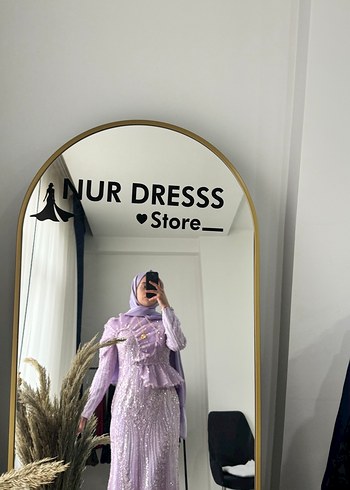 Uzun Kol, Yüksek Yakalı Mor Bohem Kadın Elbise - Görsel 3