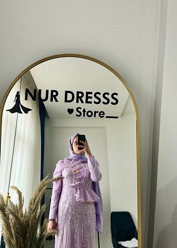 Uzun Kol, Yüksek Yakalı Mor Bohem Kadın Elbise - Görsel 2