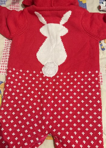 Kapüşonlu Kırmızı Örgü Kız Bebek Tulumu - Görsel 5