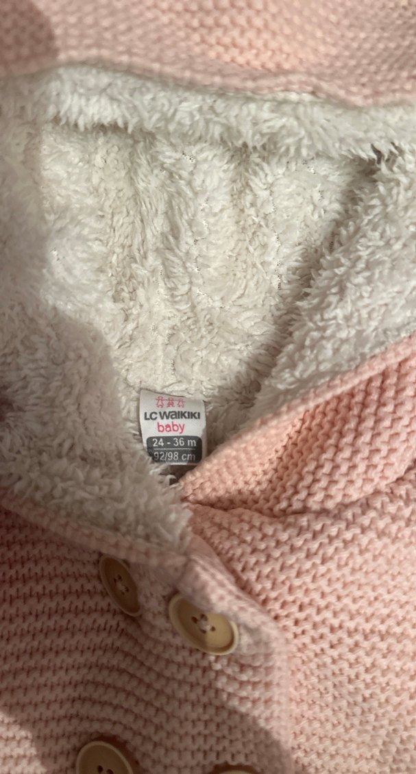 Kız Çocuk Pembe Kapüşonlu Örgü Hırka - Görsel 2