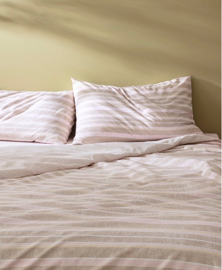 Bej Çizgili Nevresim ve Çarşaf Takımı - Görsel 3
