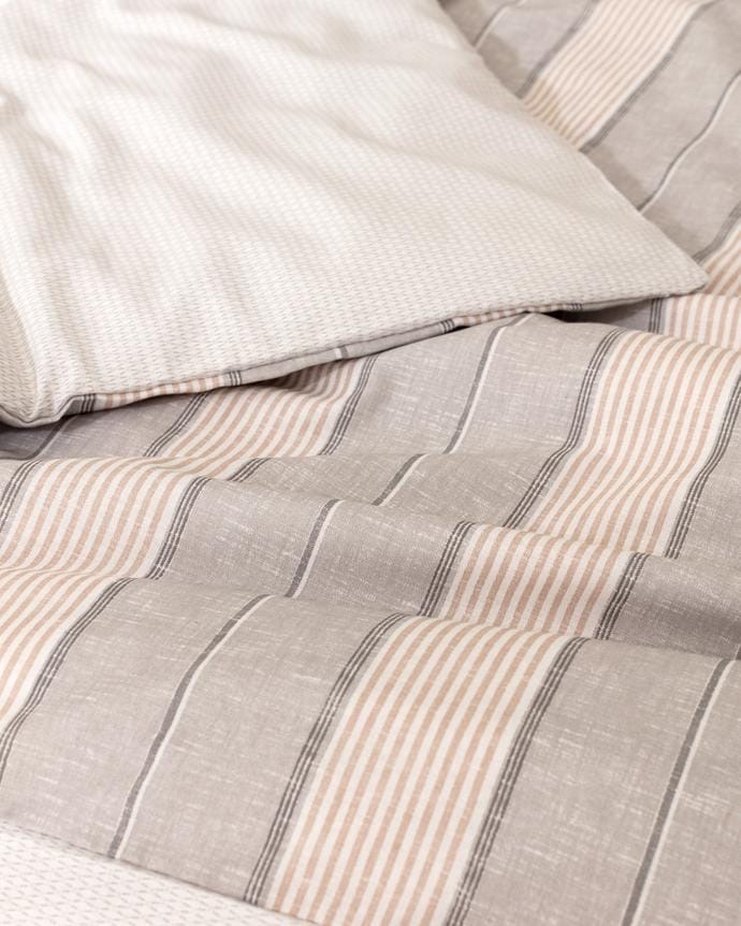 Bej Gri Çizgili Nevresim Takımı - Görsel 2