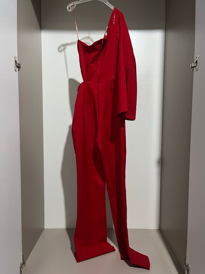 Kadın Kırmızı Drapeli Uzun Tulum - Görsel 2