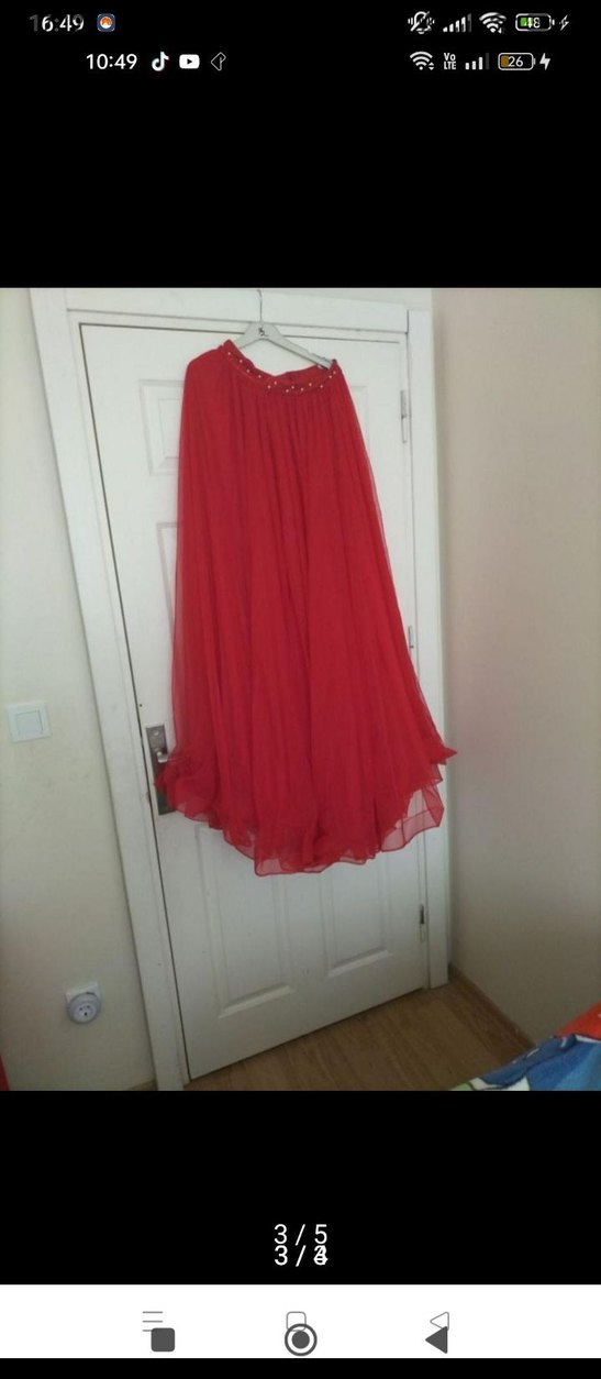 Kız Kırmızı V Yaka Boncuklu Bluz - Görsel 2