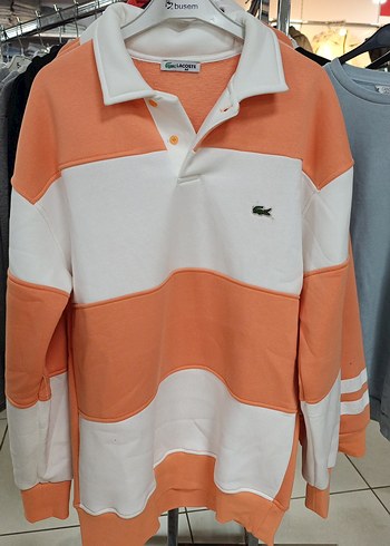 Düğmeli Turuncu Beyaz Erkek Sweatshirt - Görsel 2