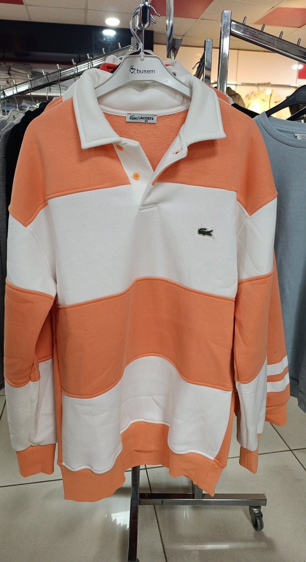 Düğmeli Turuncu Beyaz Erkek Sweatshirt - Görsel 2