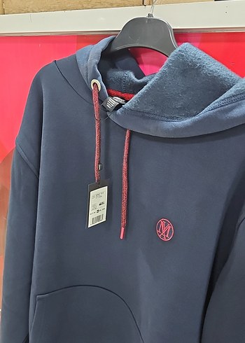 Erkek Mavi Kapüşonlu Sweatshirt Son 3 adet - Görsel 3