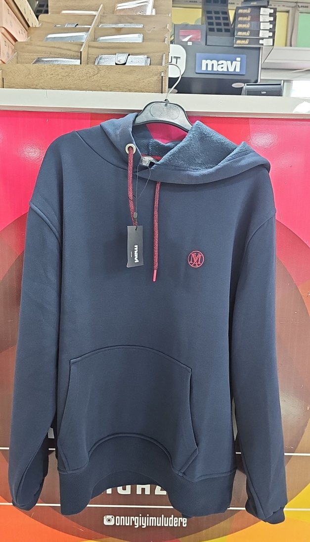 Erkek Mavi Kapüşonlu Sweatshirt Son 3 adet - Görsel 2